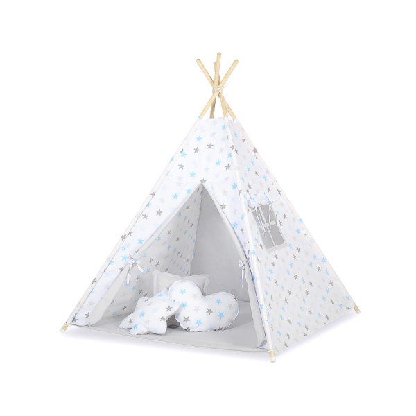 Set: Tipi-tent Speelmat   Grijs Blauw Sterren