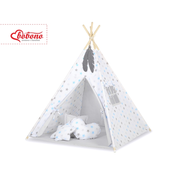Set: Tipi-tent Speelmat   Grijs Blauw Sterren