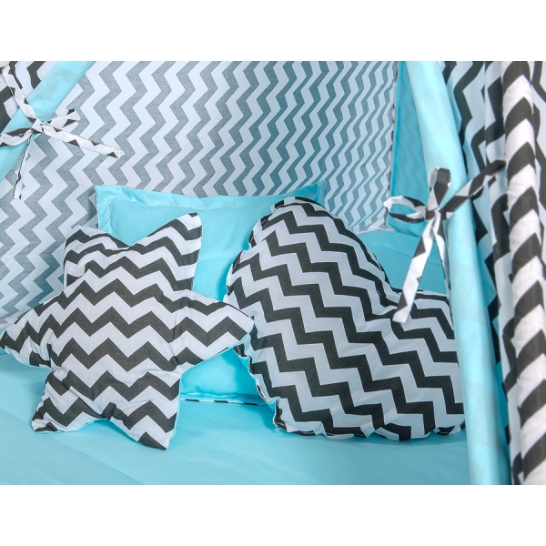 Set: Tipi-tent Speelmat  Kussens Zwart Blauw Zigzag