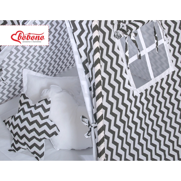Set: Tipi-tent Speelmat  Kussens Zwart Zigzag