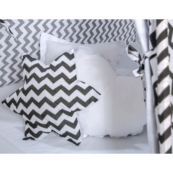 Set: Tipi-tent Speelmat  Kussens Zwart Zigzag