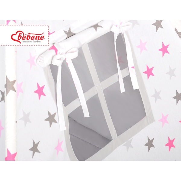 Set: Tipi-tent Speelmat   Roze Grijs Sterren