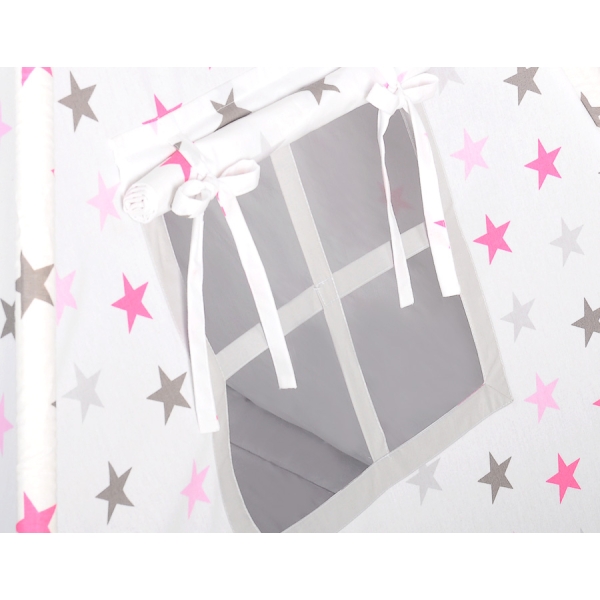 Set: Tipi-tent Speelmat   Roze Grijs Sterren