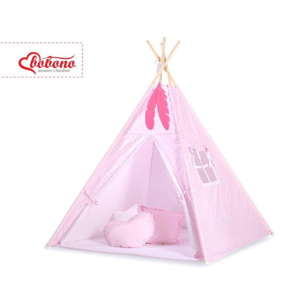 Set: Tipi-tent Speelmat   Roze Polkaprikker