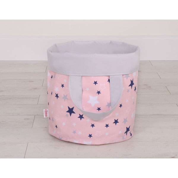 Speelgoedmand  Opbergmand L Blauw Roze Grijs Sterren