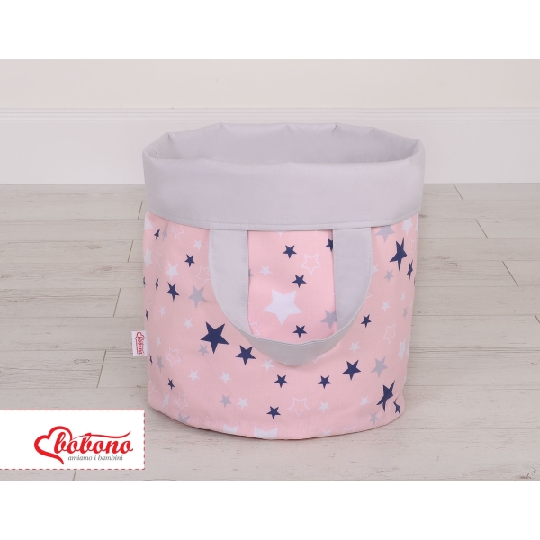 Speelgoedmand  Opbergmand L Blauw Roze Grijs Sterren