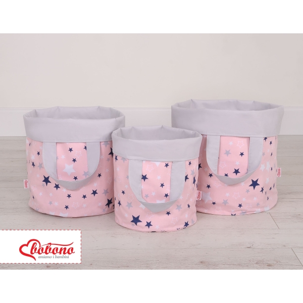 Speelgoedmand  Opbergmand L Blauw Roze Grijs Sterren