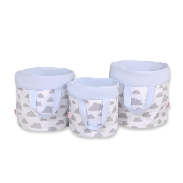 Speelgoedmand  Opbergmand L Grijs Blauw Wolken