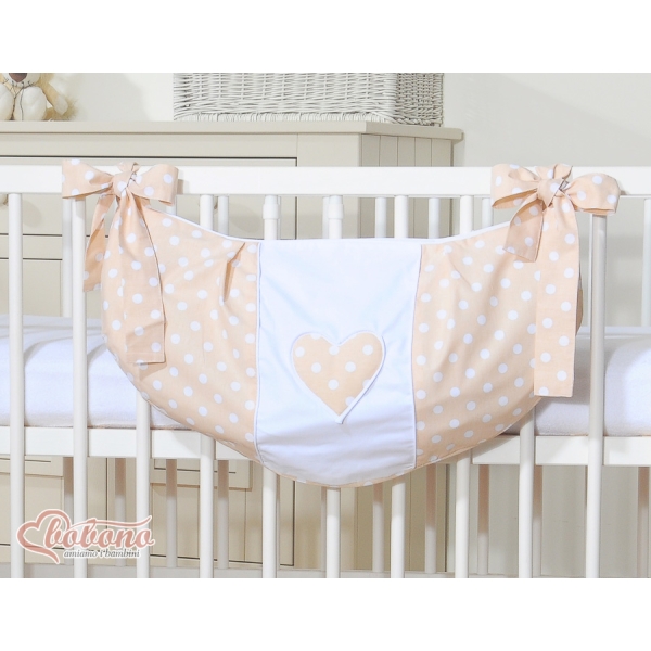 Speelgoedtas voor Kinderbed - Harten Beige Polkaprikker