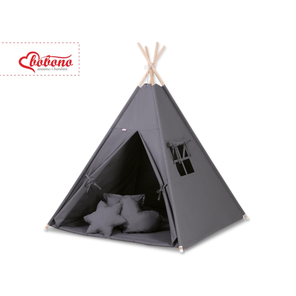 MEGA TIPI SET: Tipi-tent + speelmat + kussens + GRATIS decoratieve veren Antraciet