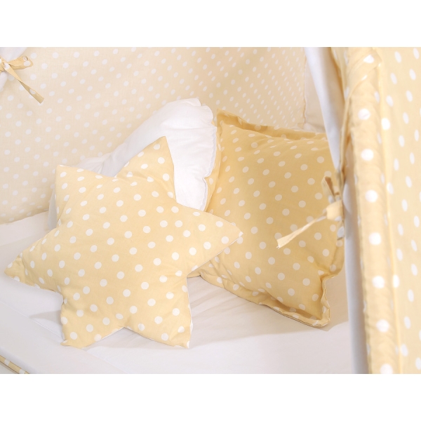 MEGA TIPI SET: Tipi-tent + speelmat + kussens + GRATIS decoratieve veren Beige Polkaprikker