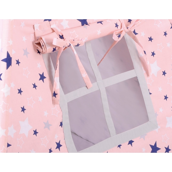 MEGA TIPI SET: Tipi-tent + speelmat + kussens + GRATIS decoratieve veren Blauw Roze Grijs Sterren