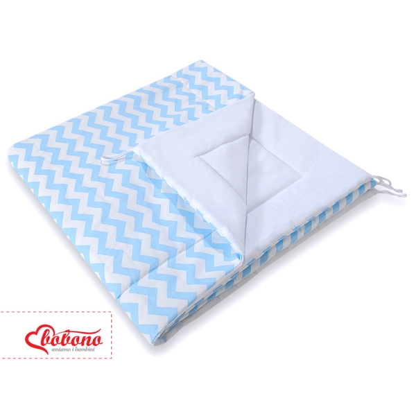 MEGA TIPI SET: Tipi-tent + speelmat + kussens + GRATIS decoratieve veren Blauw Zigzag