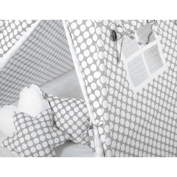 MEGA TIPI SET: Tipi-tent + speelmat + kussens + GRATIS decoratieve veren Grijs