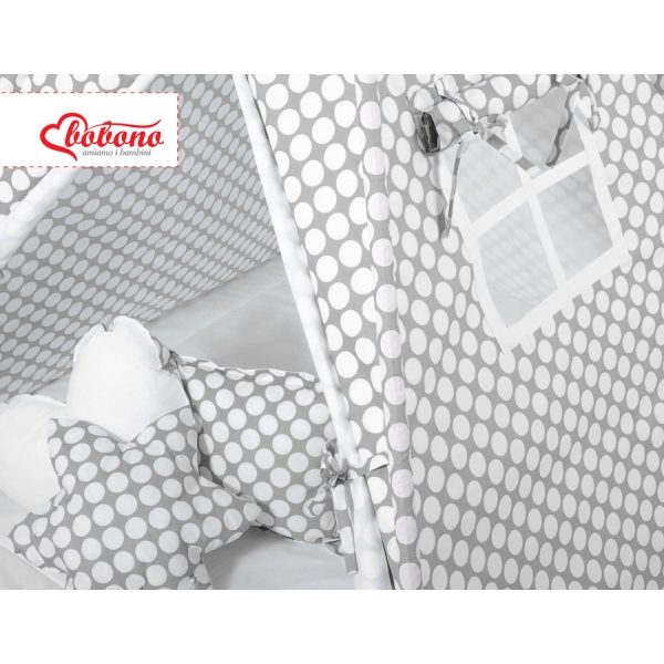 MEGA TIPI SET: Tipi-tent + speelmat + kussens + GRATIS decoratieve veren Grijs