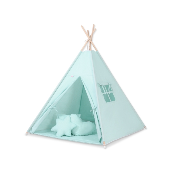 MEGA TIPI SET: Tipi-tent + speelmat + kussens + GRATIS decoratieve veren Mint