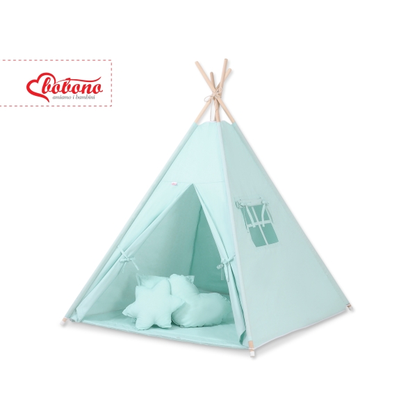 MEGA TIPI SET: Tipi-tent + speelmat + kussens + GRATIS decoratieve veren Mint