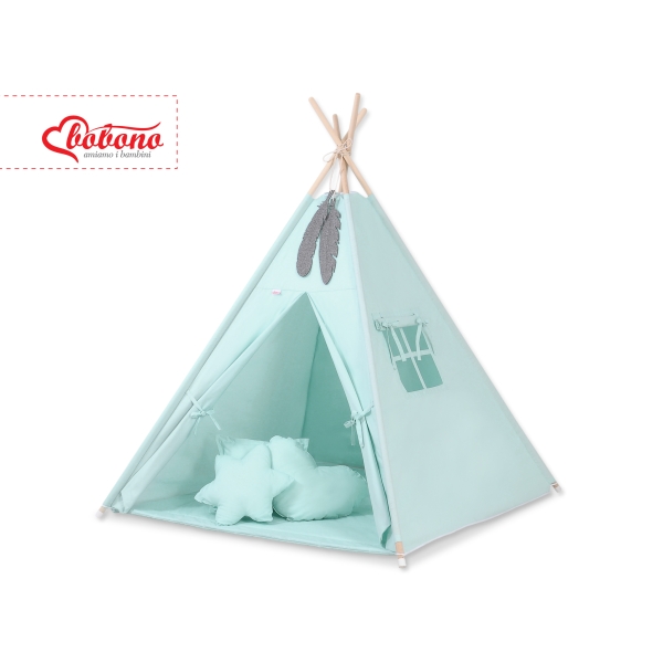 MEGA TIPI SET: Tipi-tent + speelmat + kussens + GRATIS decoratieve veren Mint