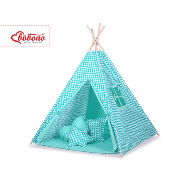MEGA TIPI SET: Tipi-tent + speelmat + kussens + GRATIS decoratieve veren Mint