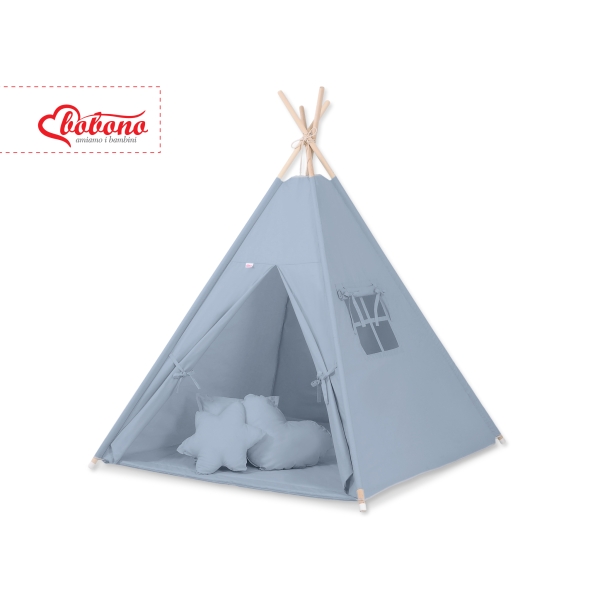 MEGA TIPI SET: Tipi-tent + speelmat + kussens + GRATIS decoratieve veren Pastelblauw