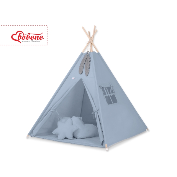 MEGA TIPI SET: Tipi-tent + speelmat + kussens + GRATIS decoratieve veren Pastelblauw