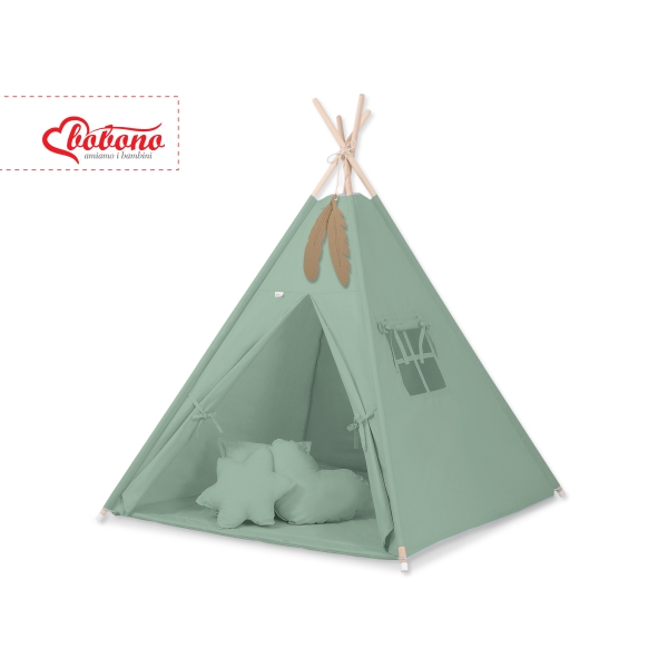 MEGA TIPI SET: Tipi-tent + speelmat + kussens + GRATIS decoratieve veren Pastelgroen