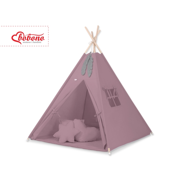 MEGA TIPI SET: Tipi-tent + speelmat + kussens + GRATIS decoratieve veren Pastelviolet