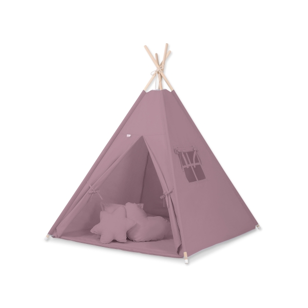 MEGA TIPI SET: Tipi-tent + speelmat + kussens + GRATIS decoratieve veren Pastelviolet