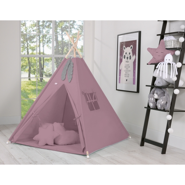 MEGA TIPI SET: Tipi-tent + speelmat + kussens + GRATIS decoratieve veren Pastelviolet