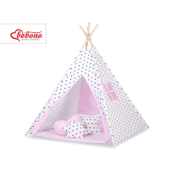 MEGA TIPI SET: Tipi-tent + speelmat + kussens + GRATIS decoratieve veren Roze