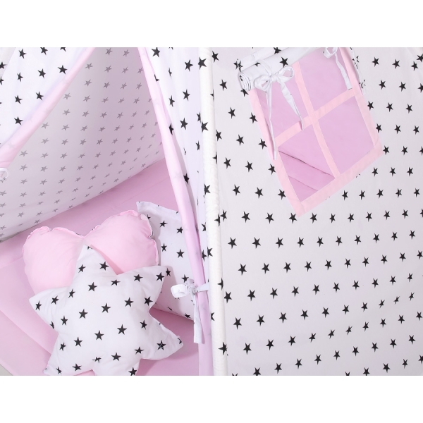 MEGA TIPI SET: Tipi-tent + speelmat + kussens + GRATIS decoratieve veren Roze