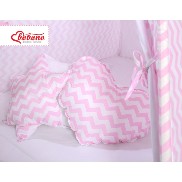 MEGA TIPI SET: Tipi-tent + speelmat + kussens + GRATIS decoratieve veren Roze Zigzag