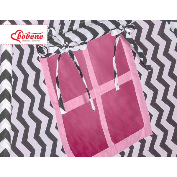 MEGA TIPI SET: Tipi-tent + speelmat + kussens + GRATIS decoratieve veren Roze Zwart Zigzag