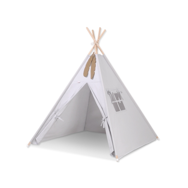 Tipi-tent + GRATIS decoratieve veren Grijs
