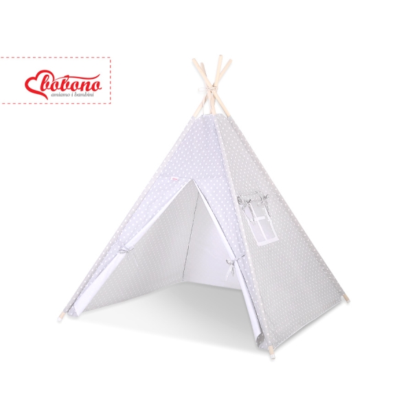 Tipi-tent + GRATIS decoratieve veren Grijs Polkaprikker