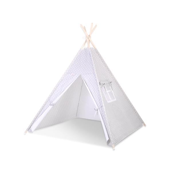 Tipi-tent + GRATIS decoratieve veren Grijs Polkaprikker