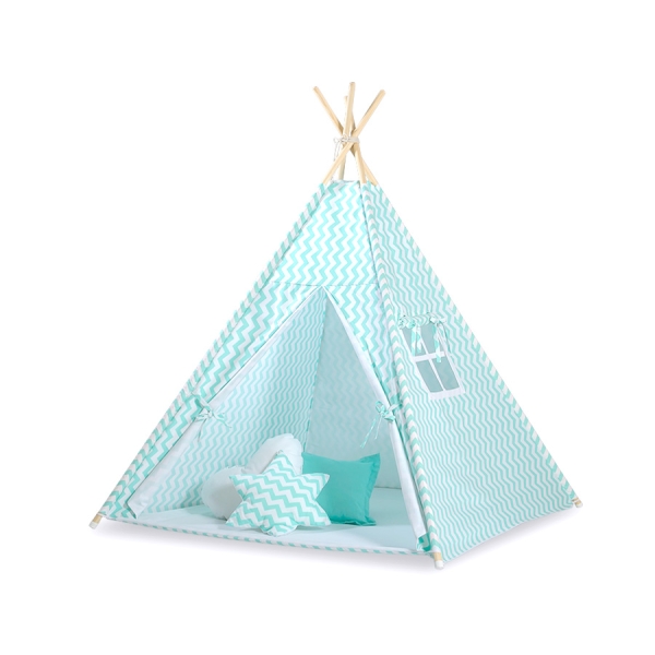 Tipi-tent + GRATIS decoratieve veren Mint Zigzag