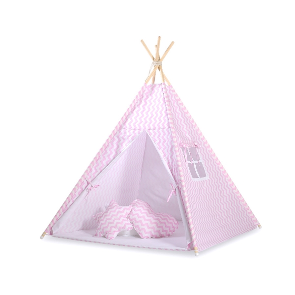 Tipi-tent + GRATIS decoratieve veren Roze Zigzag