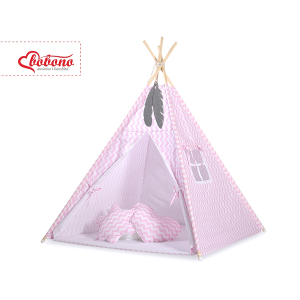 Tipi-tent + GRATIS decoratieve veren Roze Zigzag