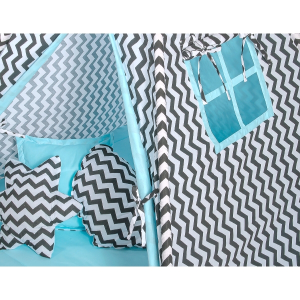 Tipi-tent + GRATIS decoratieve veren Zwart Blauw Zigzag