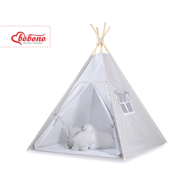 Tipi-tent met Speelmat  Grijs Polkaprikker