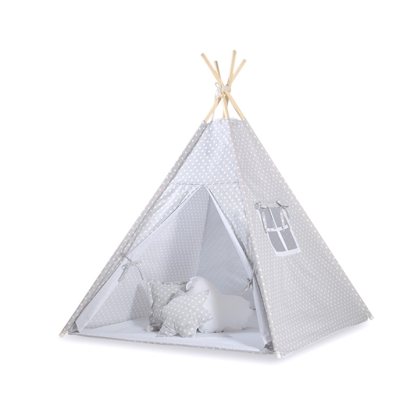 Tipi-tent met Speelmat  Grijs Polkaprikker