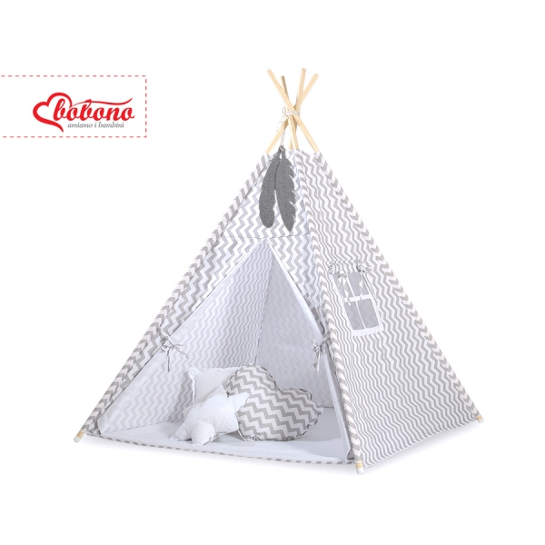 Tipi-tent met Speelmat  Grijs Zigzag