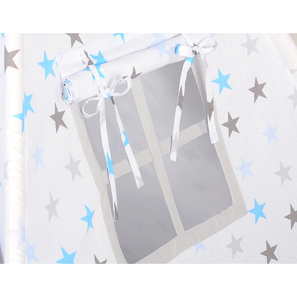 Tipi-tent Speelkleed GRATIS decoratieve veren Blauw Grijs Sterren