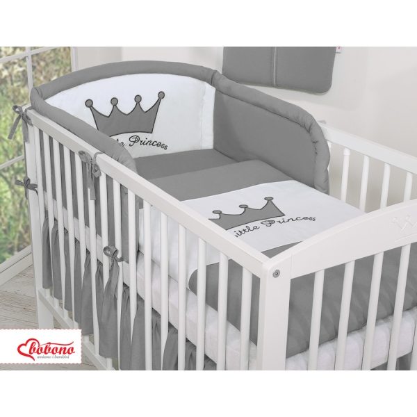 Universele Bedbumper voor Babybed -  Antraciet Little Prince Princess