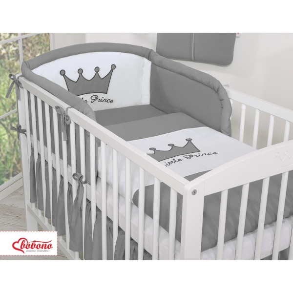 Universele Bedbumper voor Babybed -  Antraciet Little Prince Princess