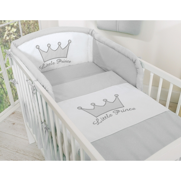 Universele Bedbumper voor Babybed -  Grijs Little Prince Princess