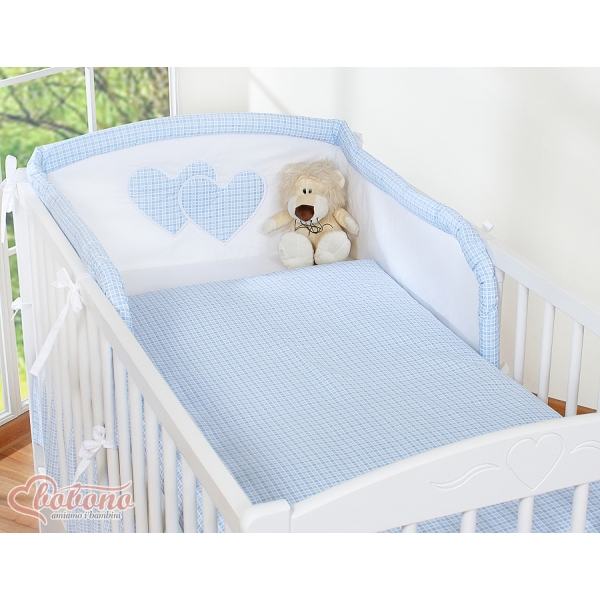 Universele Bedbumper voor Kinderbed - Harten Blauw Geruit