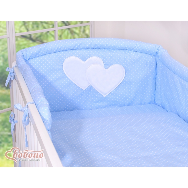 Universele Bedbumper voor Kinderbed - Harten Blauw Polkaprikker