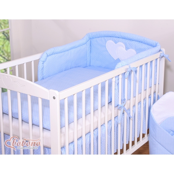 Universele Bedbumper voor Kinderbed - Harten Blauw Polkaprikker